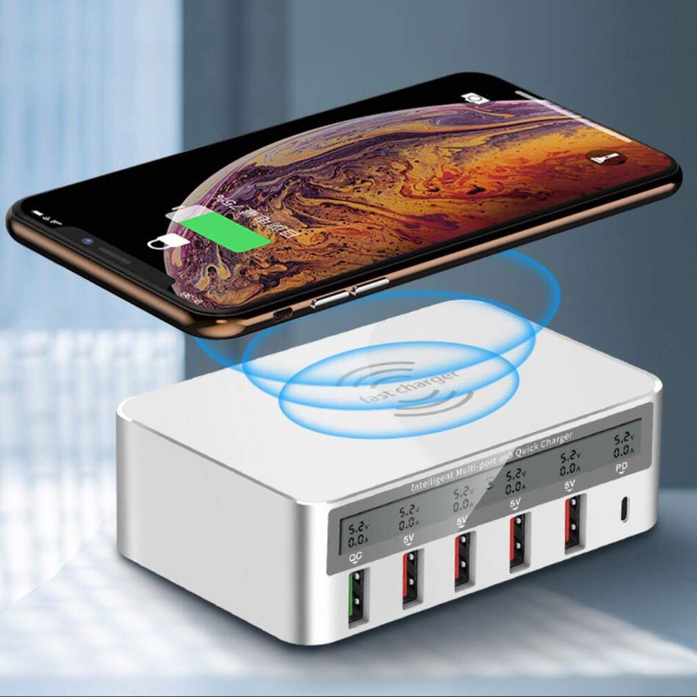 6-Port USB Smart Charger Source Adapter QC3.0 Universal Wireless Charger with Screen Digital Display White US plug