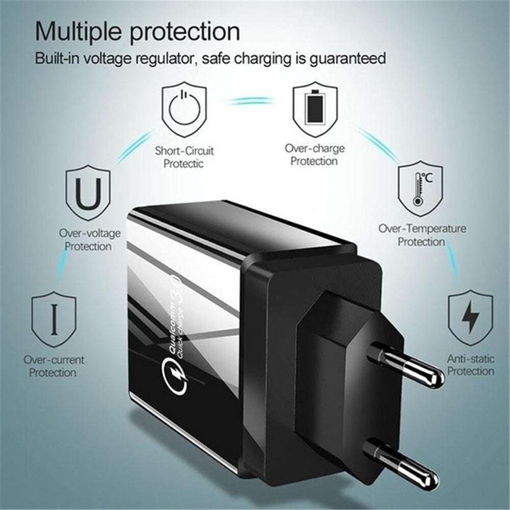Charging Head 12w 4 Usb Devices Mobile Phone Charger 3a Color Charging Head Us / Eu / Uk Plug Black Shell EU Plug