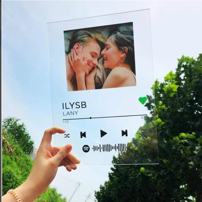 Style: 2 style, Model: Button - Custom Spotify Note Night Light 3D Dimmable USB Power Customized Colrful Photo Home Decor Festival Gift