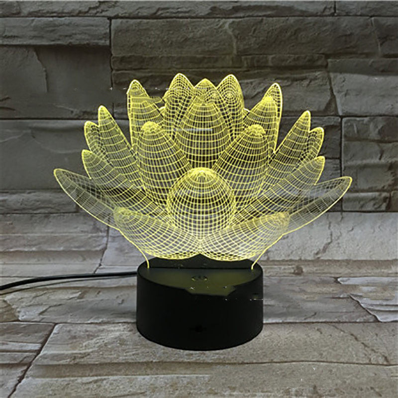 Color: Plant 9, style: Black base - Touch Remote Control Bedroom Bedside 3d Night Light