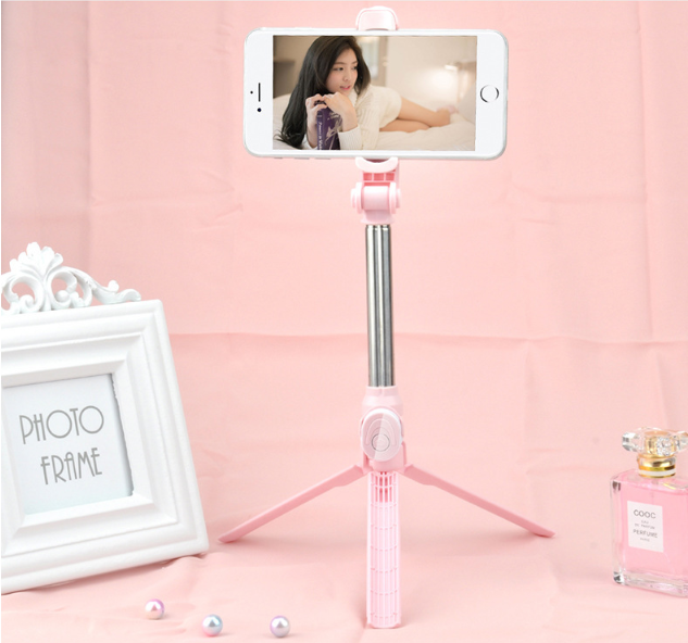 Color: Pink - Compatible with Apple, Tripod selfie stand