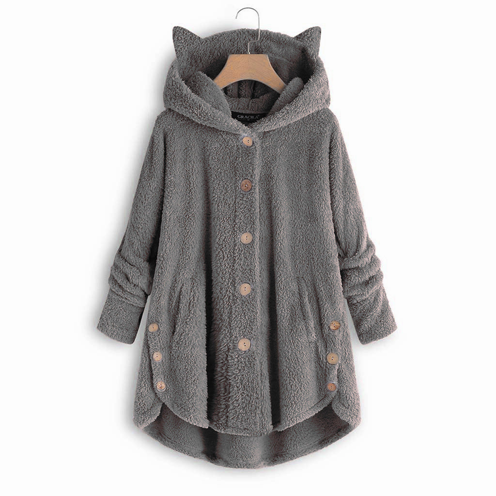 Color: Dark grey, size: M-1pc, quantity: - European and American button hooded cat ears plush top
