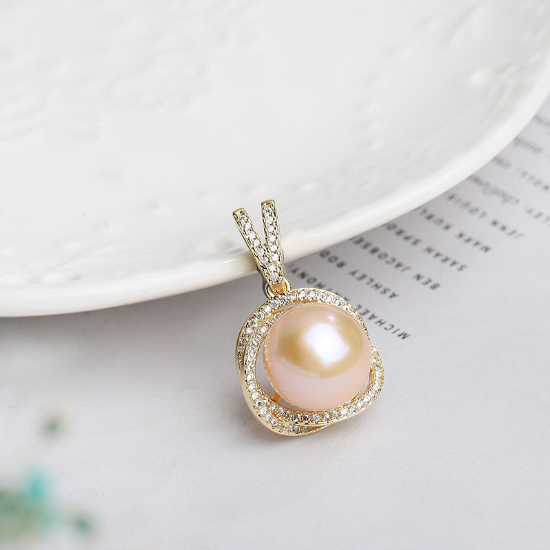 Color: Pink b Pendant, Size: 10 11mm - Freshwater Pearl Simple Wild Silver Necklace
