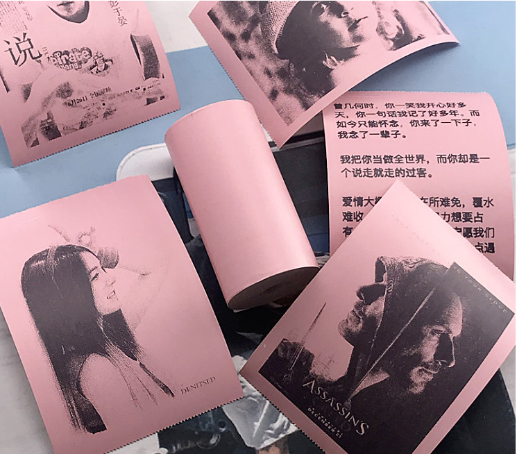 Model: 3pcs thermal paper, Color: Pink - Mini Bliuetooth Wireless Thermal Printer Paper Sticker Label Printer