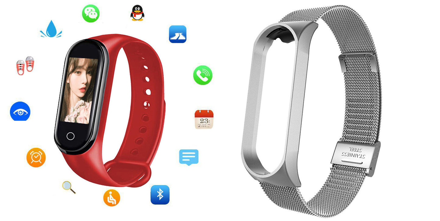 Color: Red and Silver - M4s smart bracelet