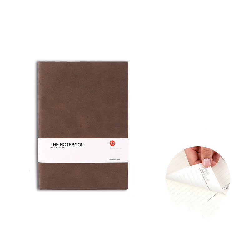 Color: Brown, style: A6-1set, quantity: - Simple Solid Color Thickened College Birthday Notebook