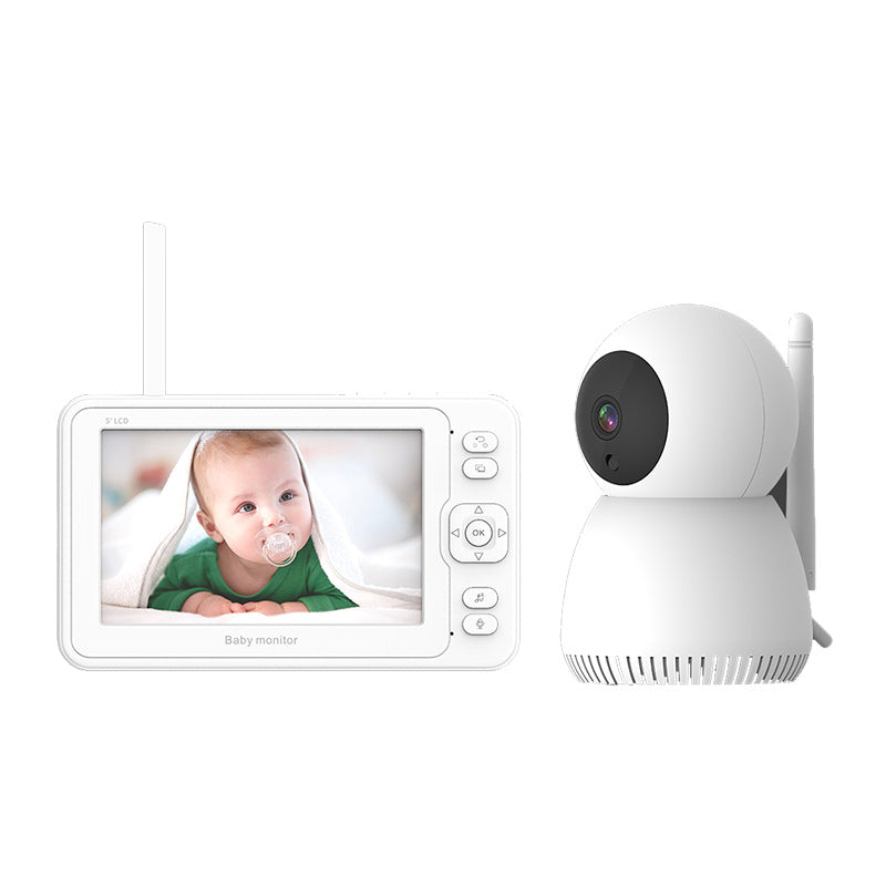 estilo: Fuente de alimentación europea - Monitor de bebé de pantalla grande de 5 pulgadas Monitor de bebé Hogar 1080P Dispositivo de cuidado de bebé de alta definición