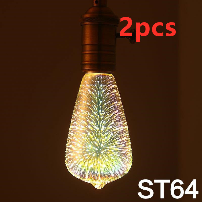 Model: 2pcs ST64 - LED Light Bulb 3D Decoration Bulb Firework 110 220V ST64 G95 G80 G125 A60 Bottle Heart Holiday Lights Novelty Christmas Lamp