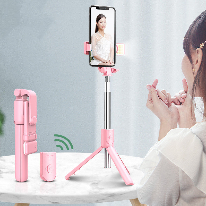 Color: Pink, style: Beauty - Compatible with Apple, Selfie Stick Mobile Phone Live Broadcast Bracket Integrated Universal Bluetooth Remote Control Tripod