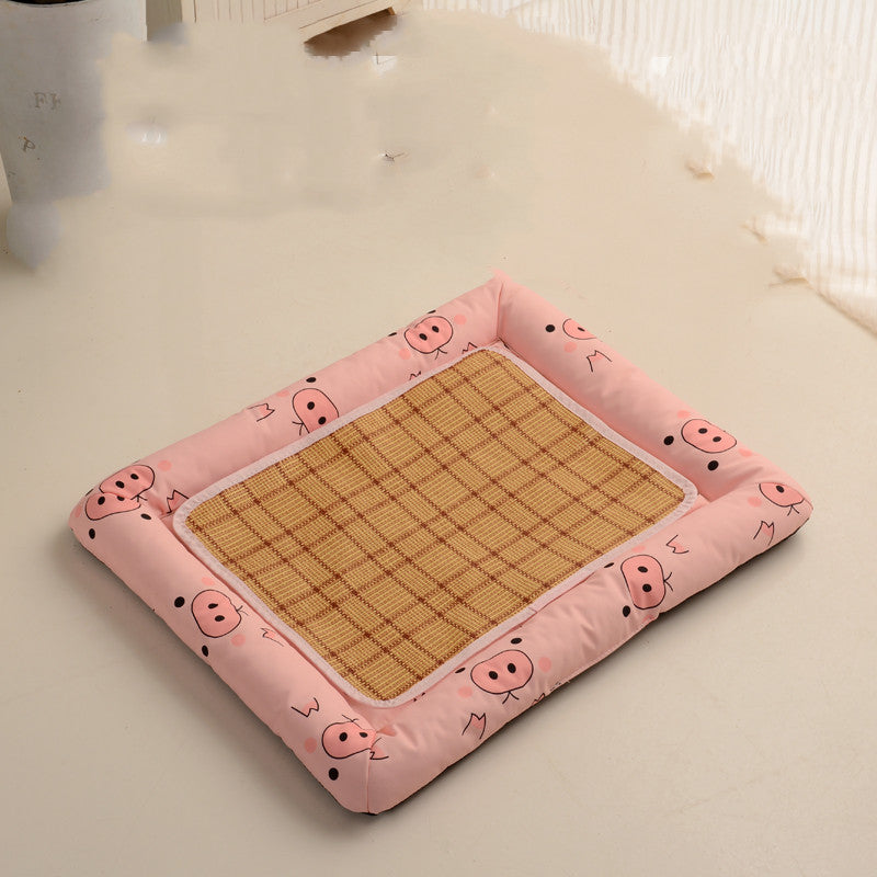 Color: Piggy Square Mat Rattan Mat, Size: S - Dog Mats, Sleeping Mats Round Kennels Four Seasons Waterproof Non-Hairy Pet Supplies Summer Cat Litter Mats For Sleeping