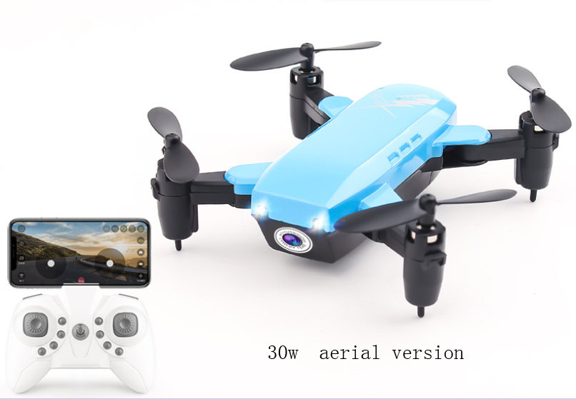 Color: Blue, Style: 30w aerial version - D9 mini folding four-axis aircraft fixed height drone WIFI real-time aerial remote control aircraft s9