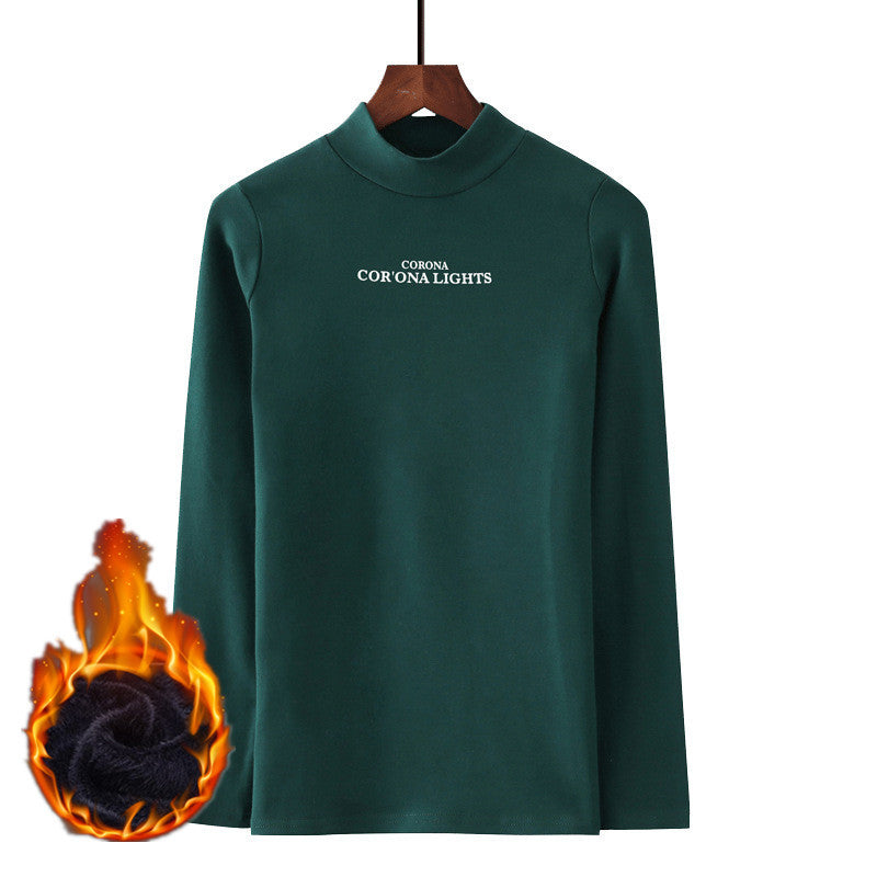 Color: Green, Size: 4XL-Plus cashmere, Style: - Long-sleeved Half-high Collar Inner Base Shirt