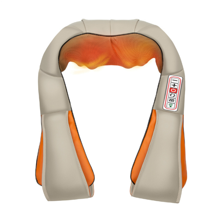 Color: Beige, Model: 6keys-EU plug, Plug: - Car U Shape Electrical Shiatsu Back Neck Shoulder Body Massager Infrared Heated Kneading Car Home Massager