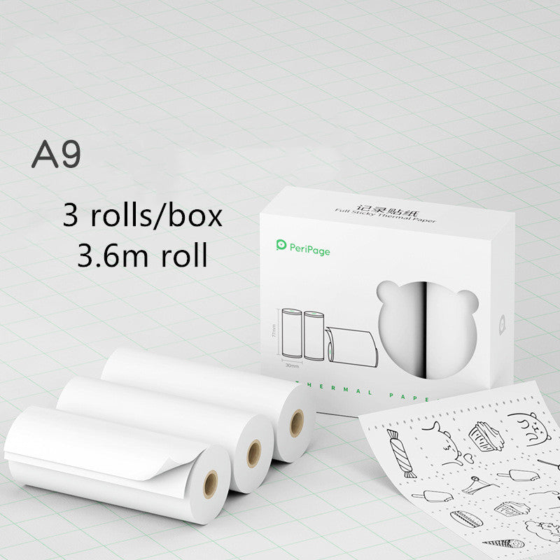 Model: 3.6m 3 rolls set, Color: A9 white - Mini Bliuetooth Wireless Thermal Printer Paper Sticker Label Printer
