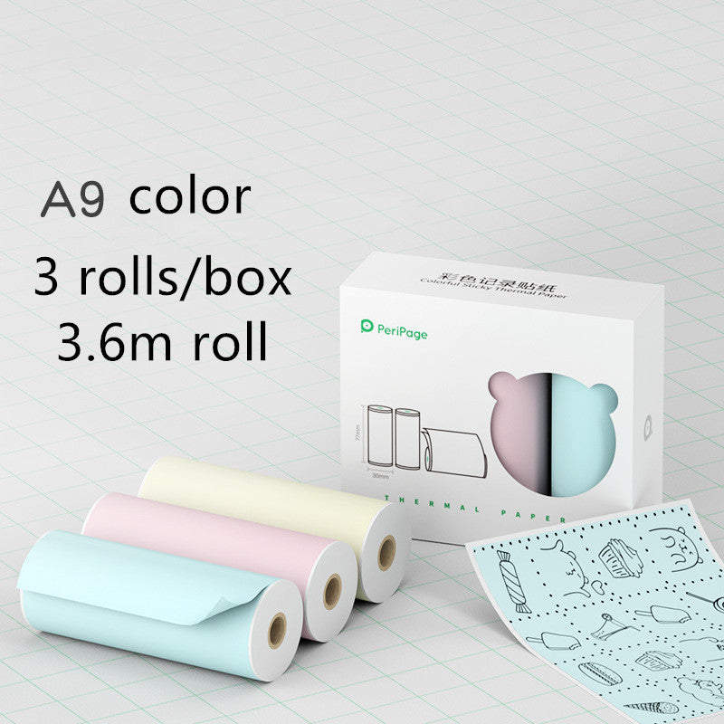 Model: 3.6m 3 rolls set, Color: A9 color - Mini Bliuetooth Wireless Thermal Printer Paper Sticker Label Printer