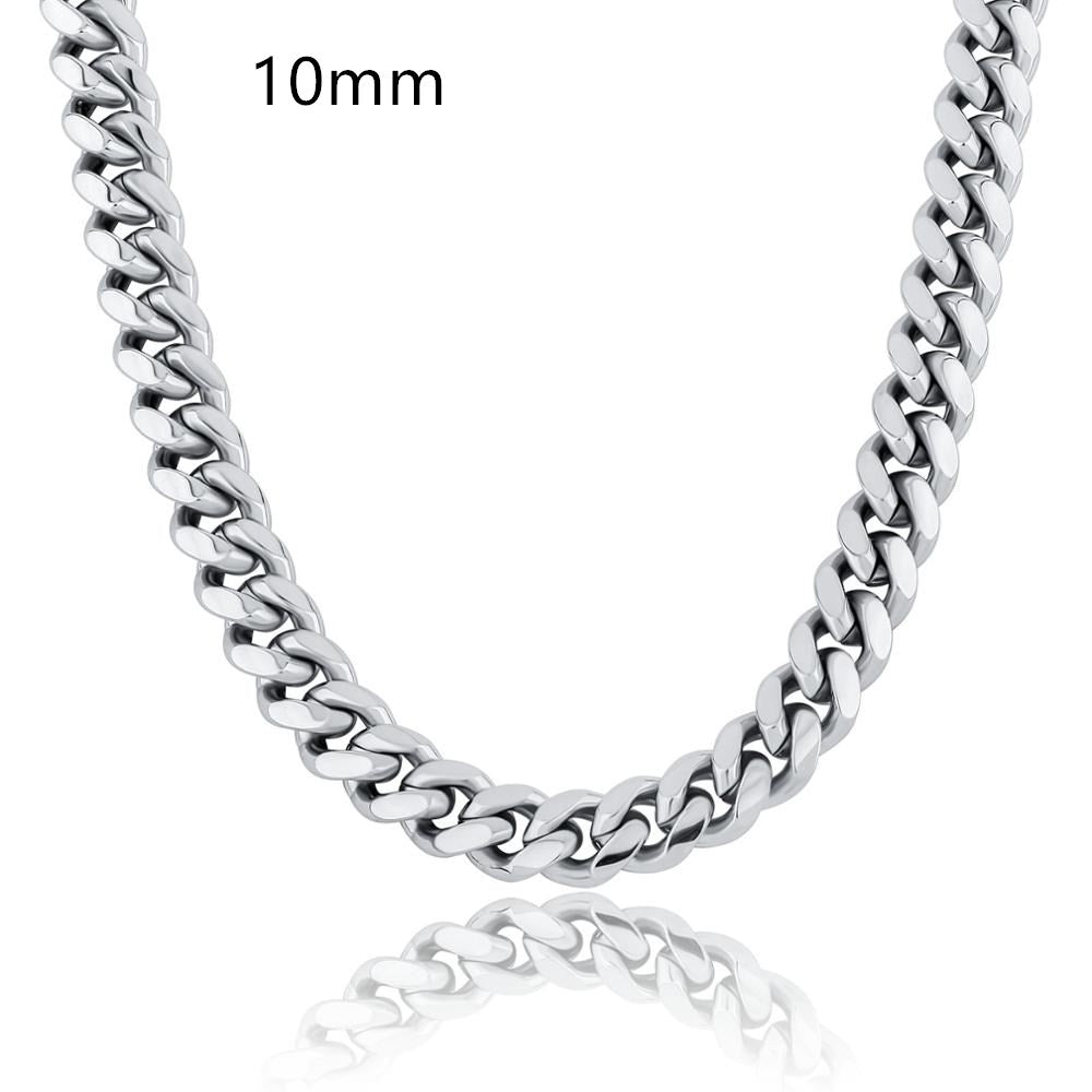 Color: Platinum, Size: 18inch-10mm, Style: - Men's Cuban chain jewelry buckle box personality necklace