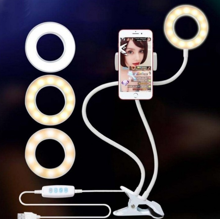 Color: Blanco - Anillo de luz LED para Selfie para luz de maquillaje ajustable en vivo - Soporte de 8 cm