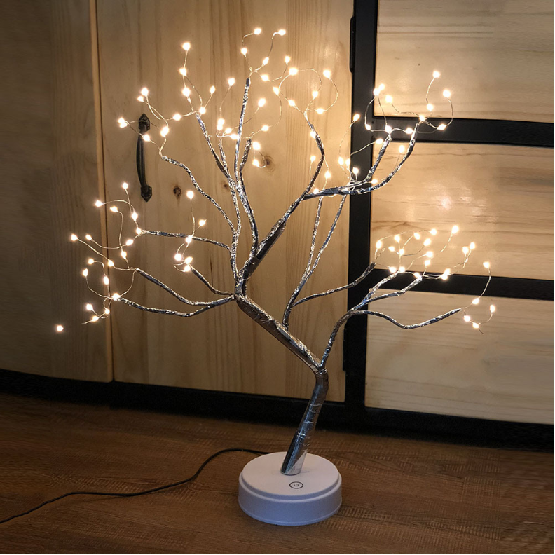 Color: Warm white 2pcs - Tree Light Touch Switch Pearl Star Night Light