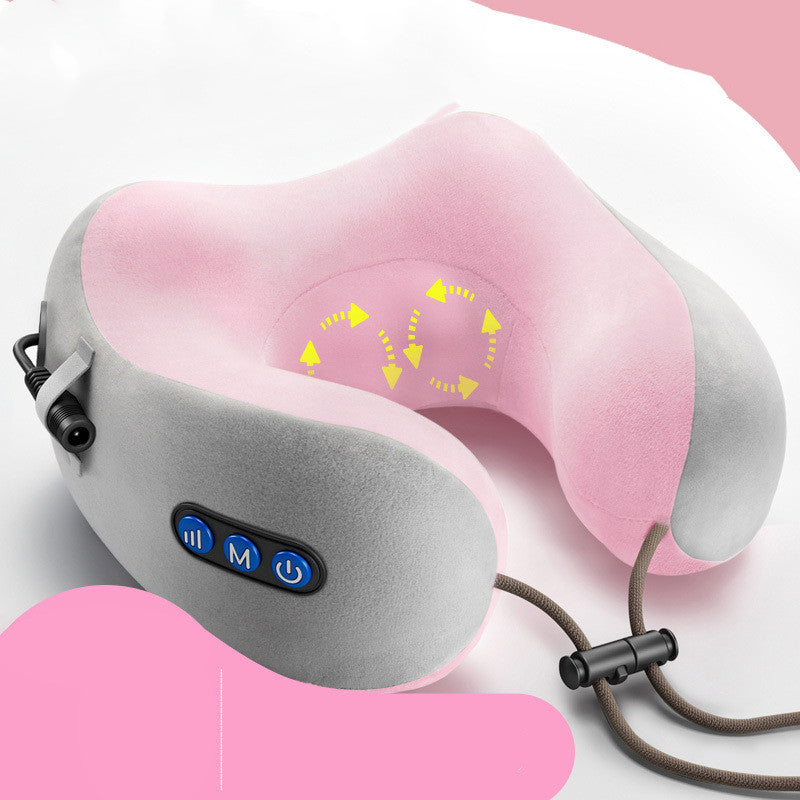 Color: Pink Flagship Edition - Massage U-Shaped Pillow Multi-Function Shoulder and Cervical Vertebra Electric Outdoor Portable Car Health Care