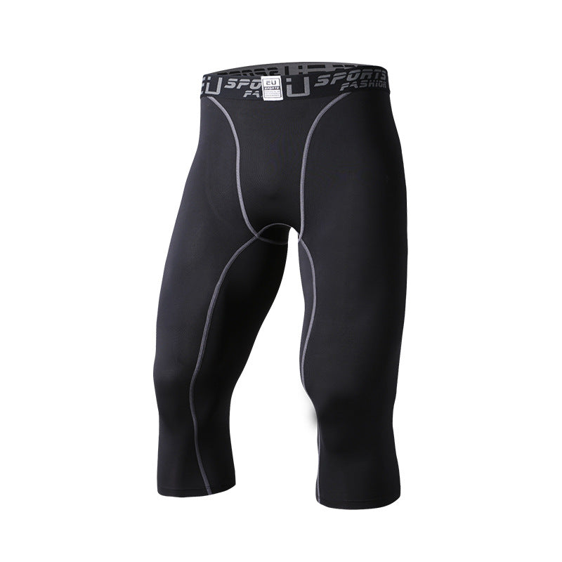 Color: Black, Style: Seven points-S, Size: - Men's sports tights