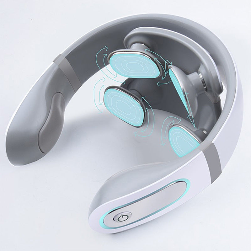 Model: Rechargeable, Size: Four head - Electric Smart Multifunctional Far Infrared Heating with 2 Heads Neck Vibration Health Massager