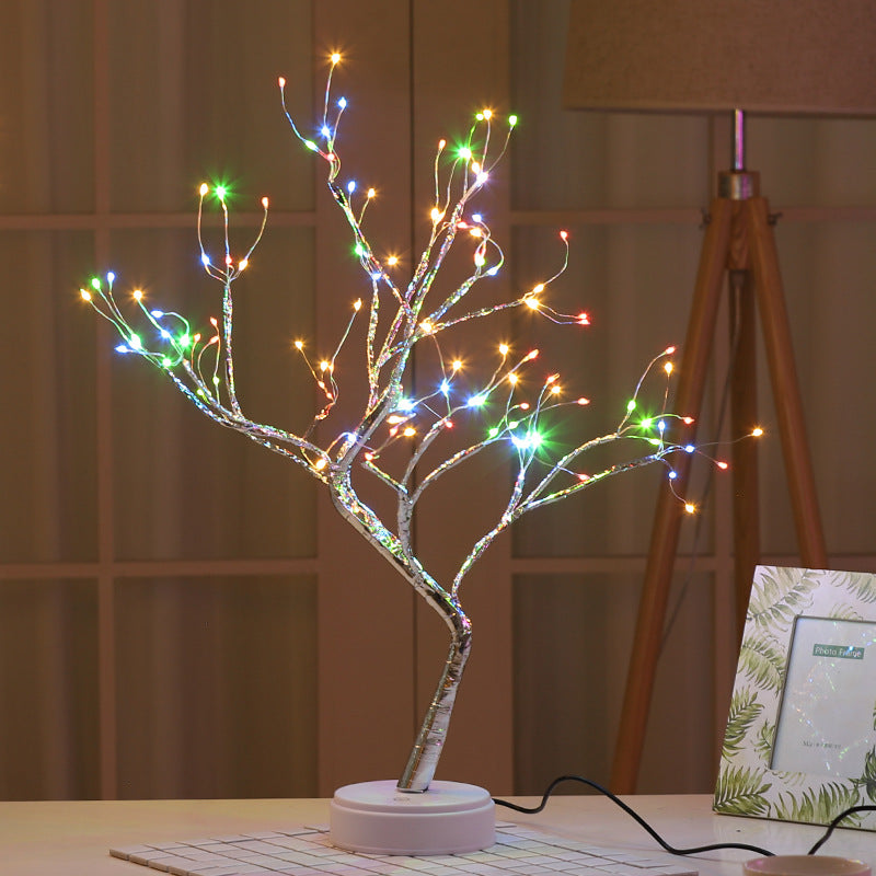 Color: Colorful 2pcs - Tree Light Touch Switch Pearl Star Night Light