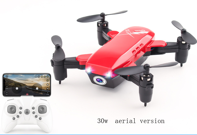 Color: Red, Style: 30w aerial version - D9 mini folding four-axis aircraft fixed height drone WIFI real-time aerial remote control aircraft s9