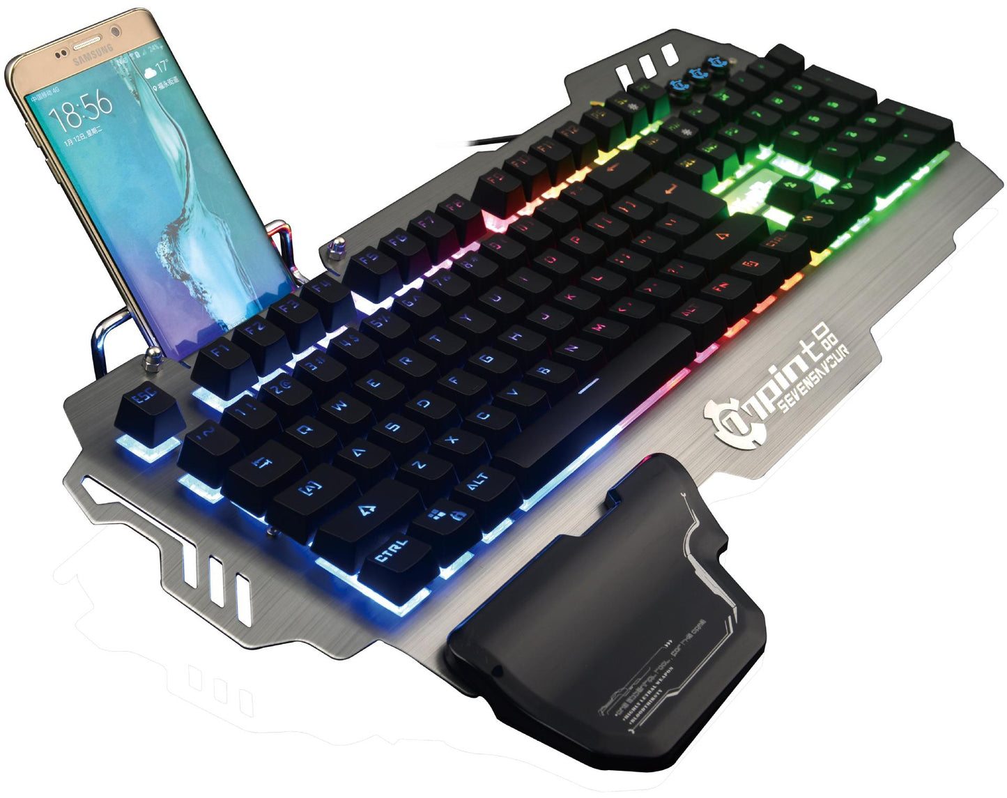 Teclado de metal súper genial, teclado de juego mecánico de luz mixta