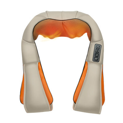 Color: Beige, Model: 4keys-US plug, Plug: - Car U Shape Electrical Shiatsu Back Neck Shoulder Body Massager Infrared Heated Kneading Car Home Massager