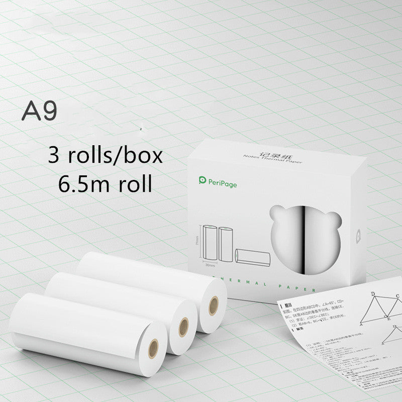 Model: 6.5m 3 rolls set, Color: A9 white - Mini Bliuetooth Wireless Thermal Printer Paper Sticker Label Printer