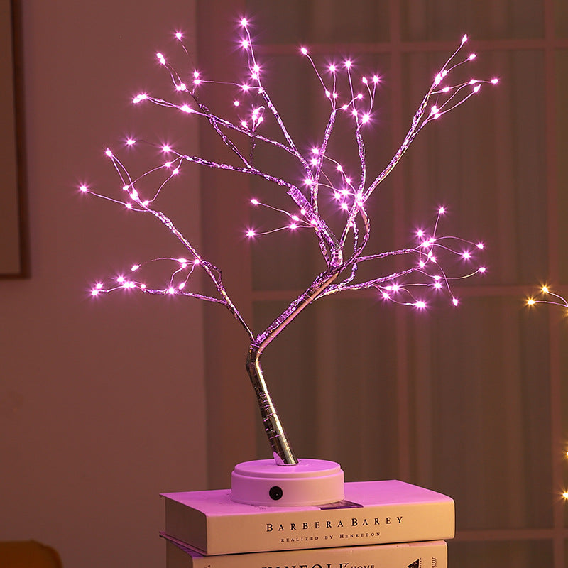 Color: Pink 2pcs - Tree Light Touch Switch Pearl Star Night Light