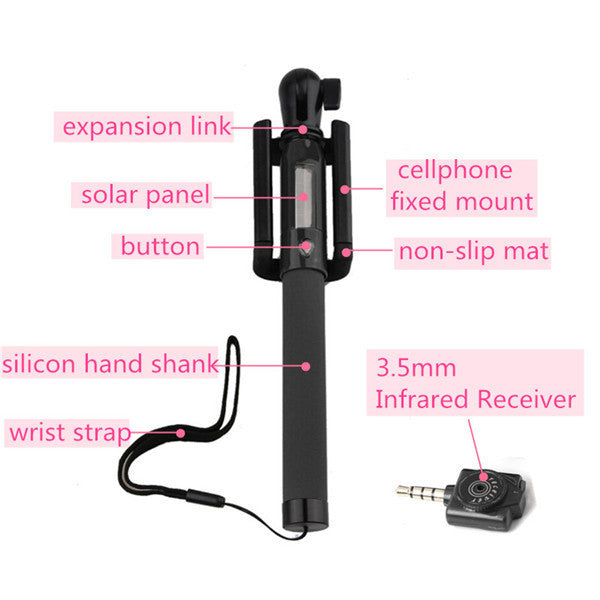 Monopod del palillo de Selfie del PDA remoto infrarrojo de la energía solar para el teléfono celular
