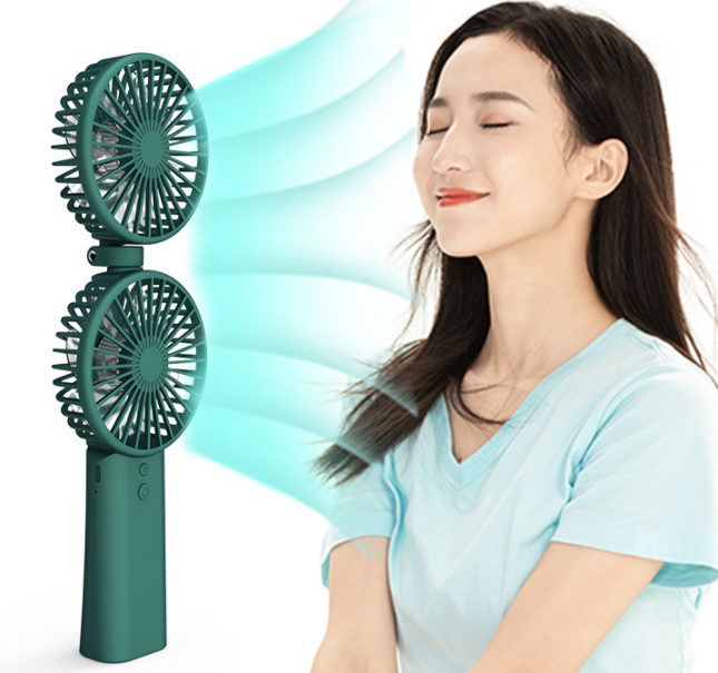 Color: Green, power: USB-3000Milliampere, capacity: - New Portable Handheld Fan Office Desktop Student Multifunctional Silent Hanging Neck Folding Small Electric Fan