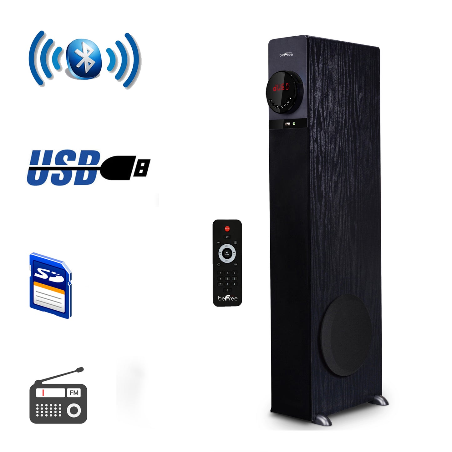 Altavoz de torre Bluetooth superpotente beFree con base