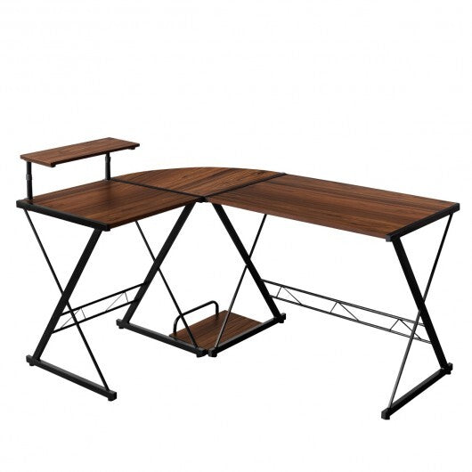 L-Shaped Desk Reversible Corner Computer Desk with Movable Shelf and CPU Stand-Black