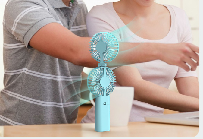 Color: Blue, power: USB-3000Milliampere, capacity: - New Portable Handheld Fan Office Desktop Student Multifunctional Silent Hanging Neck Folding Small Electric Fan