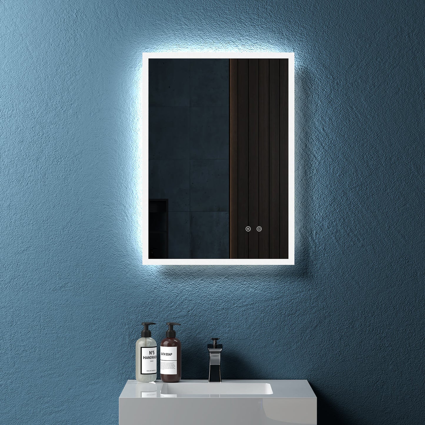 20" W x 28" H Modern Wall Mounted LED Backlit Anti-Fog Rectangular Bathroom Mirror with Temperature Adjustable and Memory Function Touch Switch