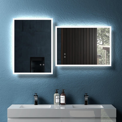 20" W x 28" H Modern Wall Mounted LED Backlit Anti-Fog Rectangular Bathroom Mirror with Temperature Adjustable and Memory Function Touch Switch