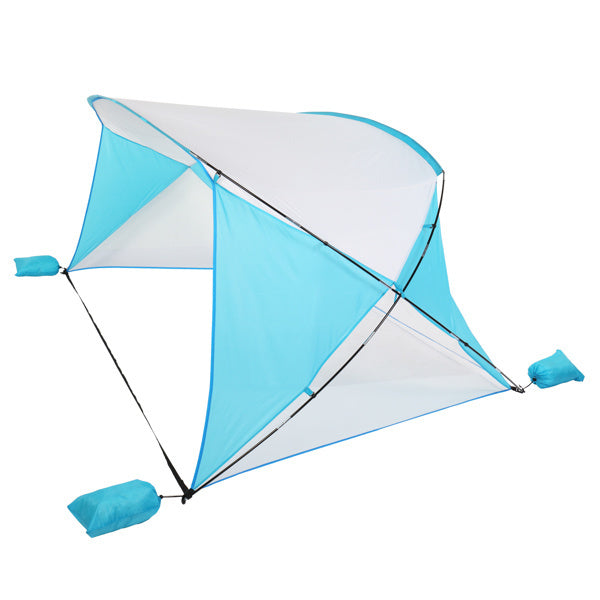 240cm*180cm*150cm Polyester Cloth Fiber Pole Open Boat Type Beach Awning Blue And White