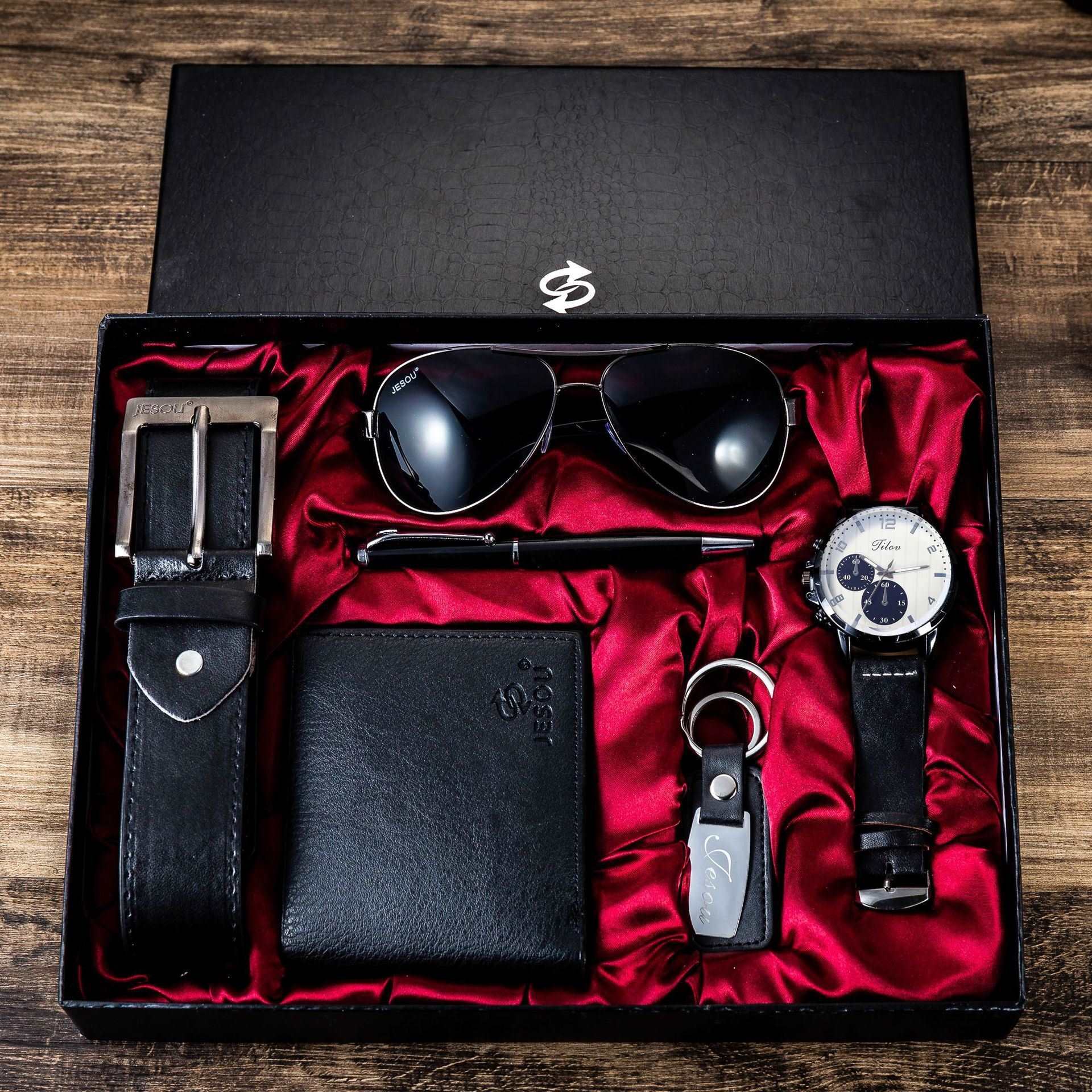 A04991Men's business gift box set Wallet belt watch pen glasses combination set