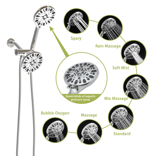 Multi Function Dual Shower Head - Shower System with 4.7" Rain Showerhead, 7-Function Hand Shower,Chrome