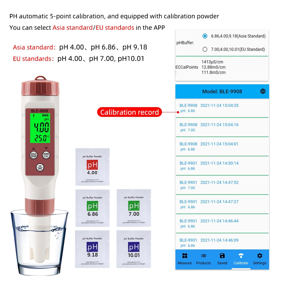 4-in-1 9908 Water Quality Test Pen Ph/tds/ec/temp Portable Bluetooth Tester for Drinking Water Aquariums Backlight