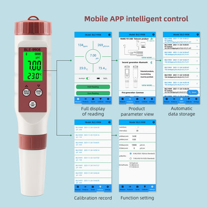 4-in-1 9908 Water Quality Test Pen Ph/tds/ec/temp Portable Bluetooth Tester for Drinking Water Aquariums Backlight