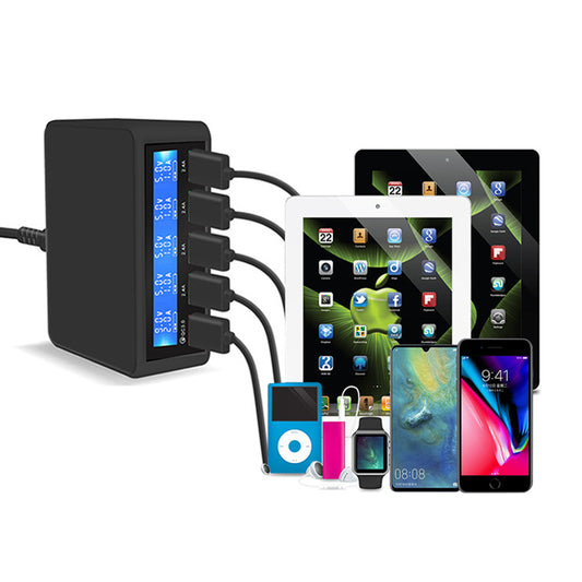 50W Quick Charge 3.0 5 Port USB Charger Adapter Mobile Phone Fast Charger for iPhone Samsung Xiaomi Tablet Charger black_AU