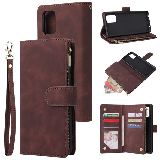 For Samsung A71 Case Smartphone Shell Precise Cutouts Zipper Closure Wallet Design Overall Protection Phone Cover  Coffee