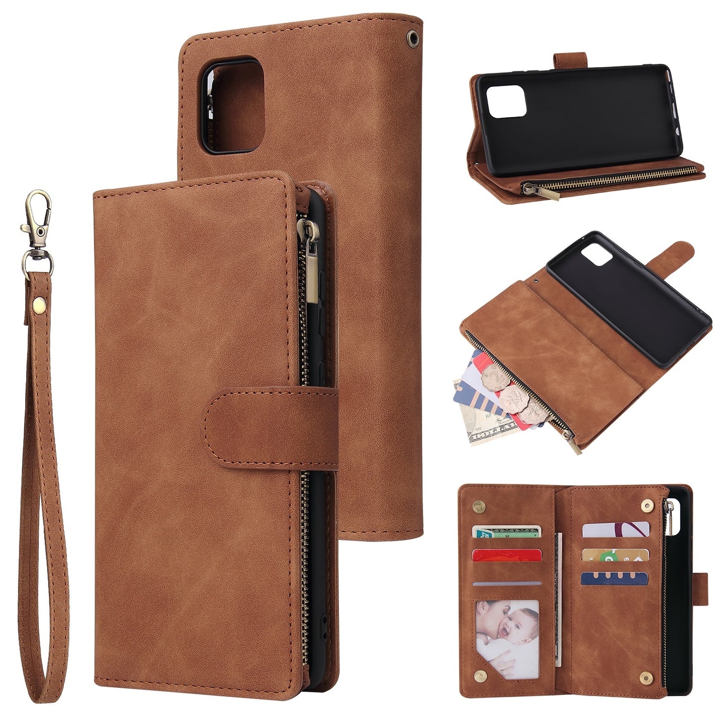 For Samsung NOTE 10 Lite Case Smartphone Shell Wallet Design Zipper Closure Overall Protection Cellphone Cover  4 brown