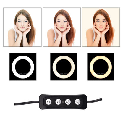 Round LED Fill Light Dimmable Telescopic Stand for Mobile Phone Video Live Selfie Photography black