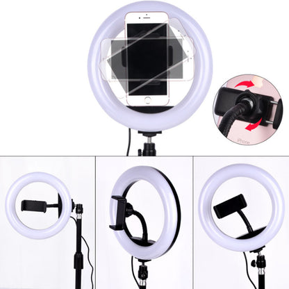 Round LED Fill Light Dimmable Telescopic Stand for Mobile Phone Video Live Selfie Photography black