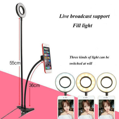 Selfie Flash Ring Light Mobile Phone Holder 24 LED Camera Long Arm USB Clip black