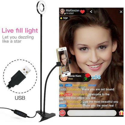 Selfie Flash Ring Light Mobile Phone Holder 24 LED Camera Long Arm USB Clip black